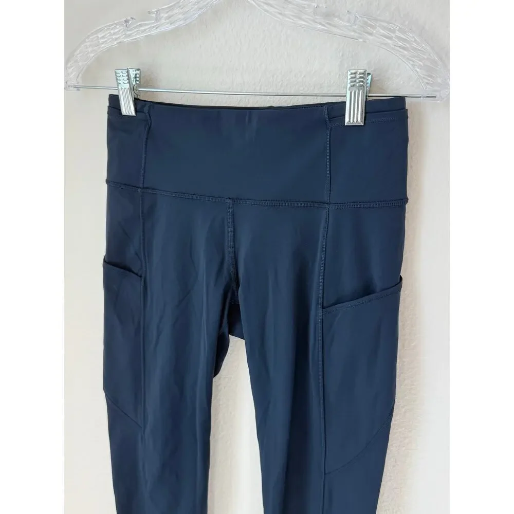 Lululemon Fast and Free Cropped Leggings Navy Blue 17.5” Inseam Size 6